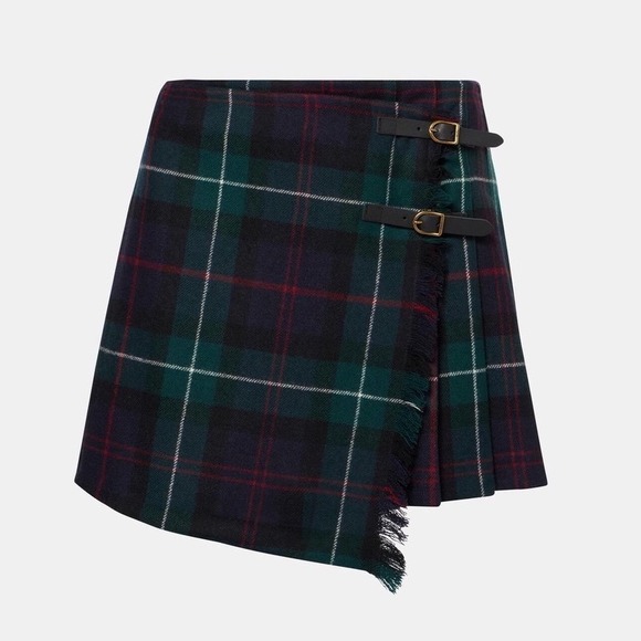 Polo Ralph Lauren Dresses & Skirts - Polo Ralph Lauren Black Plaid Wool Pleated Wrap Mini Skirt Kilt tartan Green 2